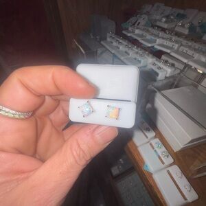 Opal Princess Cut Stud Earrings